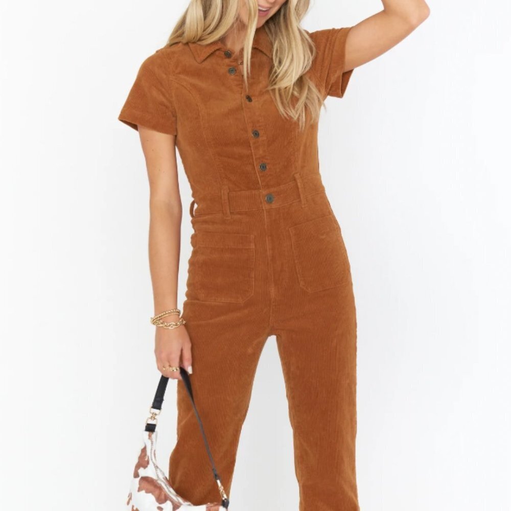 Show Me Your Mumu Cropped Everhart Jumpsuit in Camel Corduroy Size S (NWOT)